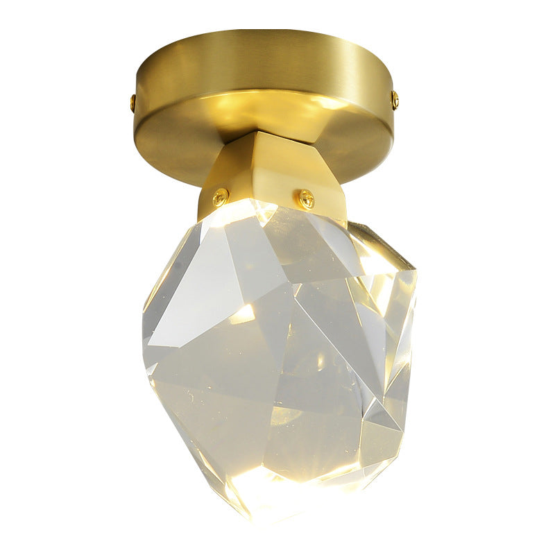 Geometric Crystal Block LED Flush Ceiling Light in Brass - Minimalist Flush Mount Spotlight