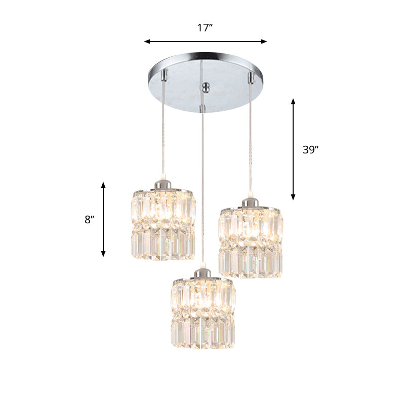 Sleek K9 Crystal 3-Bulb Chrome Suspension Lamp for Dining Room
