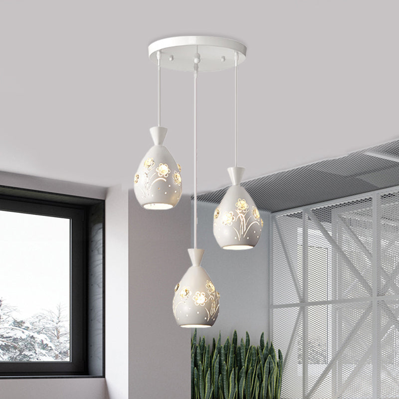 Modern 3-Head Iron Pendant Light with Laser Cut Flower Design - White Wine Can Shape - Multi Hanging Lighting