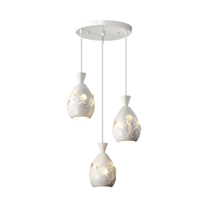 Modern 3-Head Iron Pendant Light with Laser Cut Flower Design - White Wine Can Shape - Multi Hanging Lighting