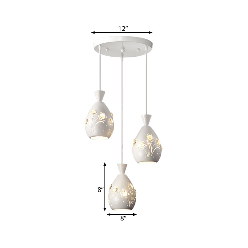 Modern 3-Head Iron Pendant Light with Laser Cut Flower Design - White Wine Can Shape - Multi Hanging Lighting