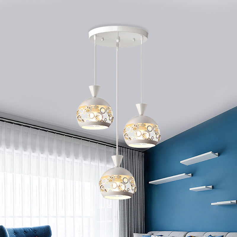 Modern Iron Hollow Out Dome Pendant Light - 3 Lights, White Finish