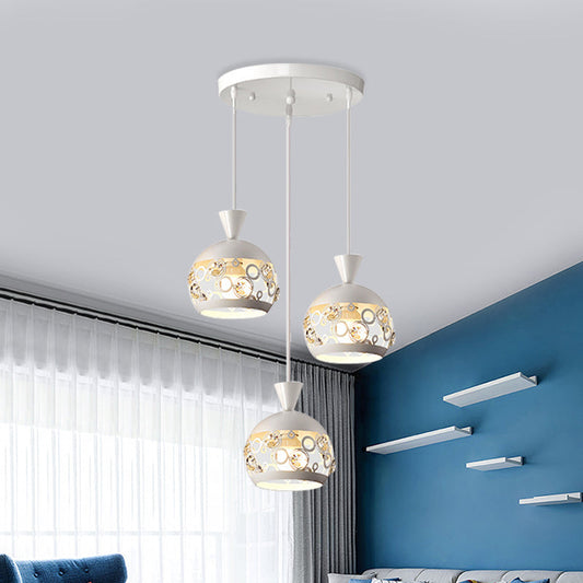 Modern Iron Hollow Out Dome Pendant Light - 3 Lights, White Finish