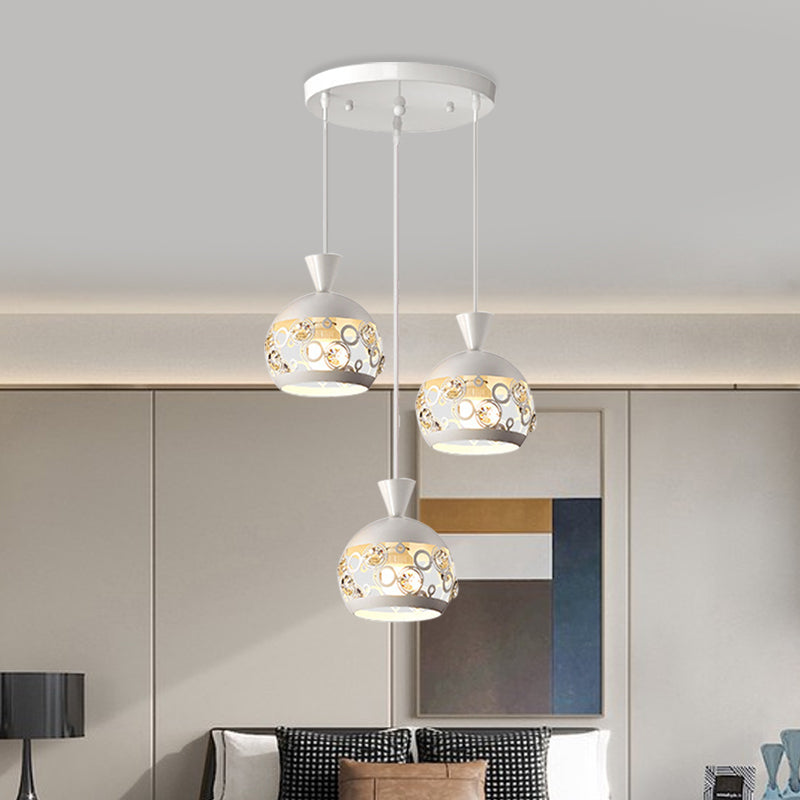 Modern Iron Hollow Out Dome Pendant Light - 3 Lights, White Finish