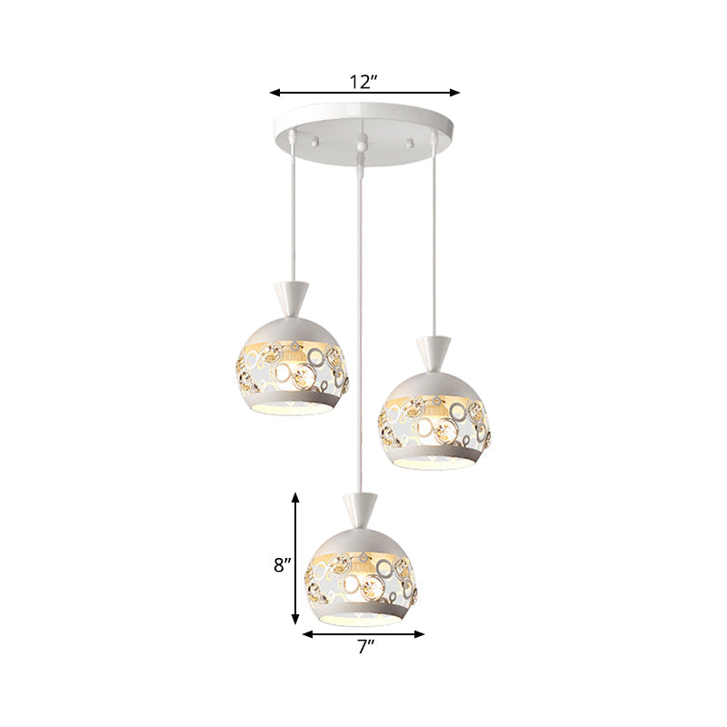 Modern Iron Pendant Light Hollow Out Dome Cluster Design With 3 Lights And White Finish Hanging Lamp