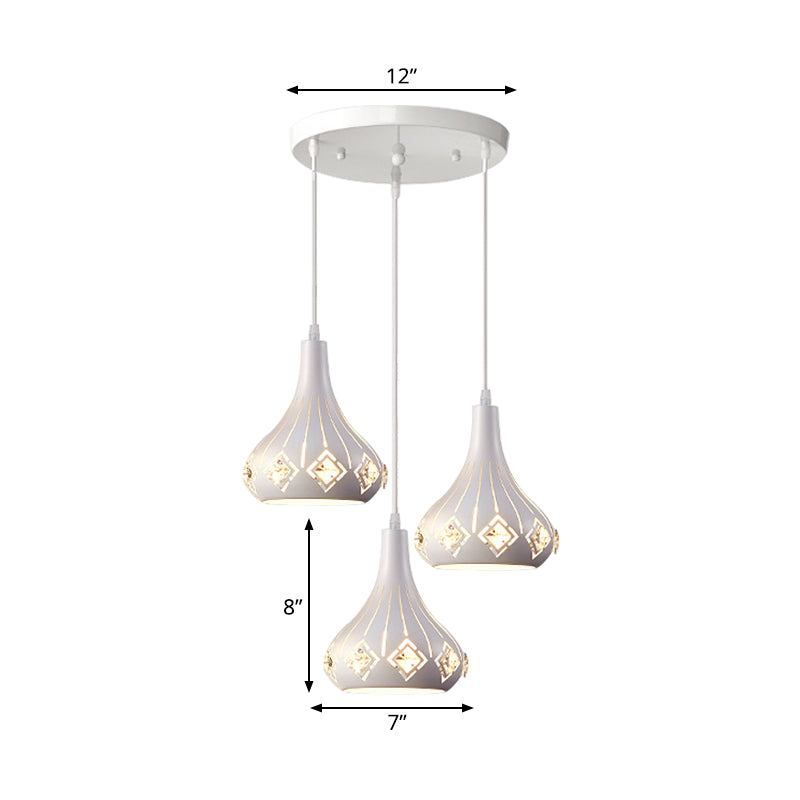 Modern Metal Urn Pendant Light with Crystal Accent - White, 3-Bulb Ceiling Lamp for Restaurants