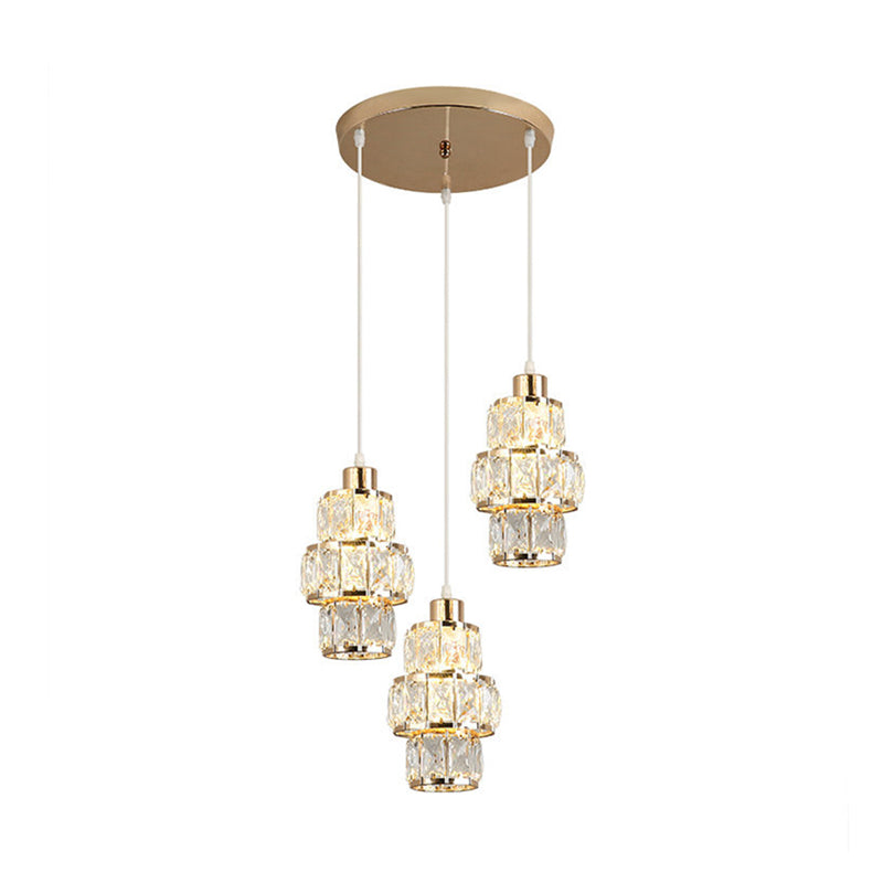 Modern Gold Crystal Prisms Pendant Light - 3-Layered Design with 3 Lights