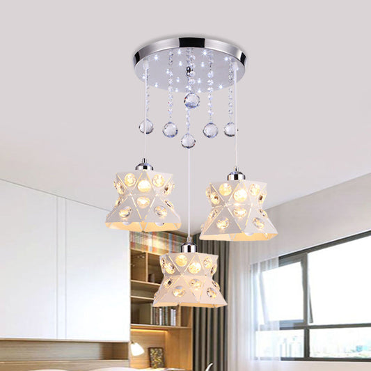 Modern Flared Dining Room Pendant Lamp with Crystal Accent - Iron Finish, 3 Bulbs