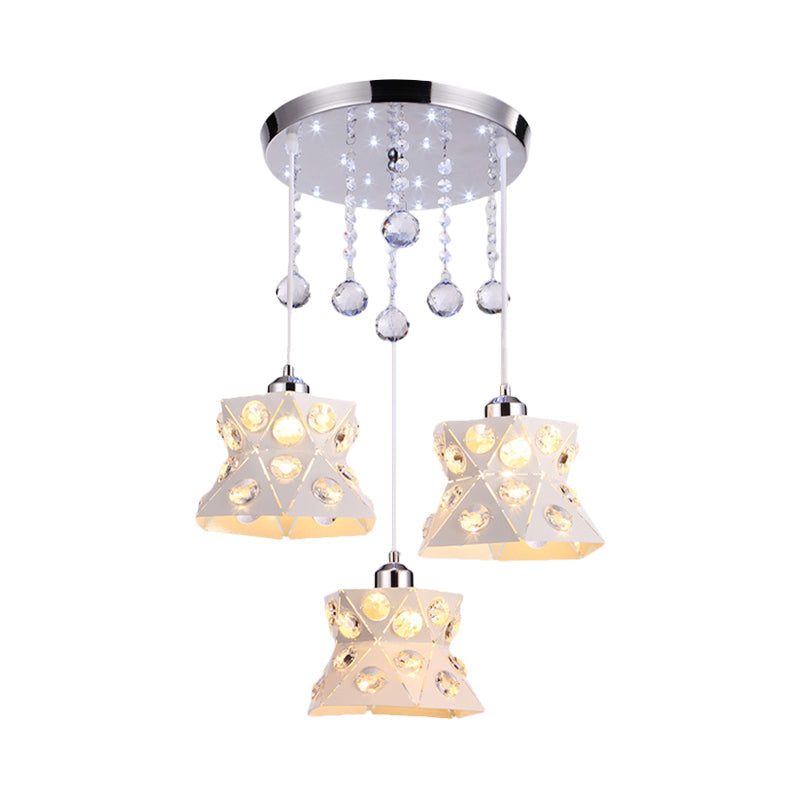 Modern Flared Iron Suspension Lamp With Crystal Accents - 3 Bulb Multi Light Pendant For Dining Room