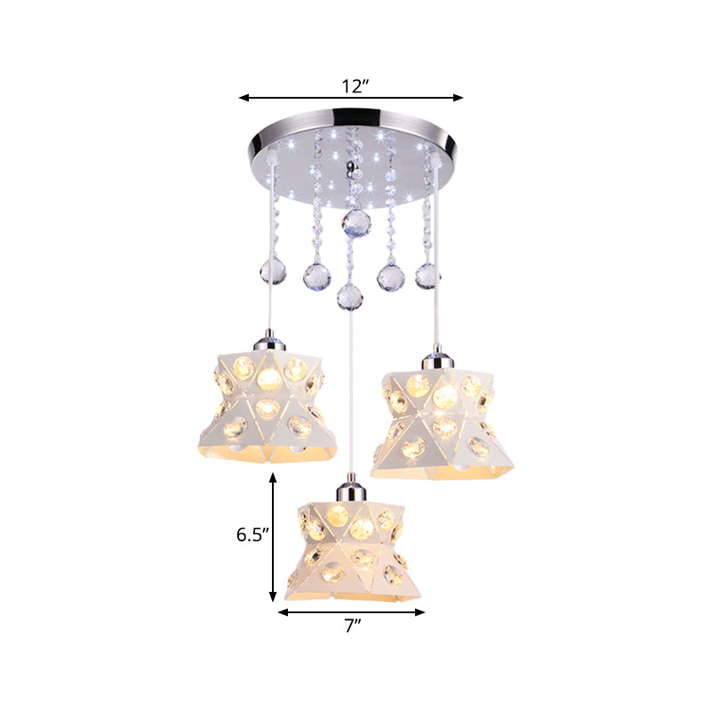 Modern Flared Dining Room Pendant Lamp with Crystal Accent - Iron Finish, 3 Bulbs