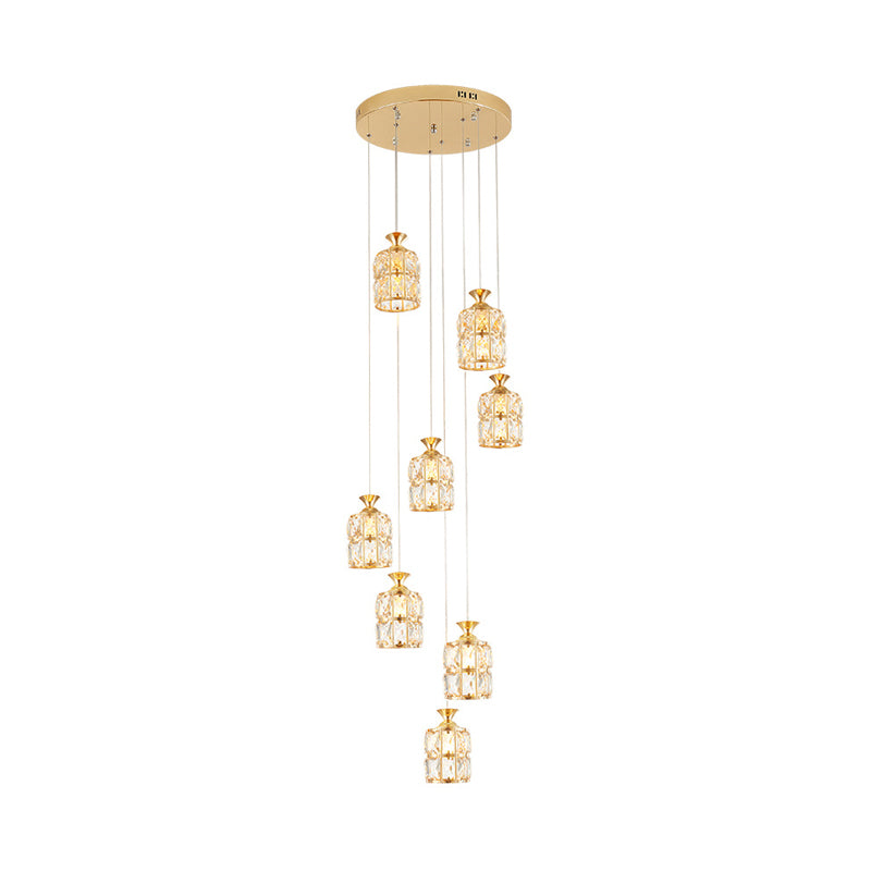 Crystal-Encrusted Gold Pendant Light with Contemporary Design - 8-Light Cluster