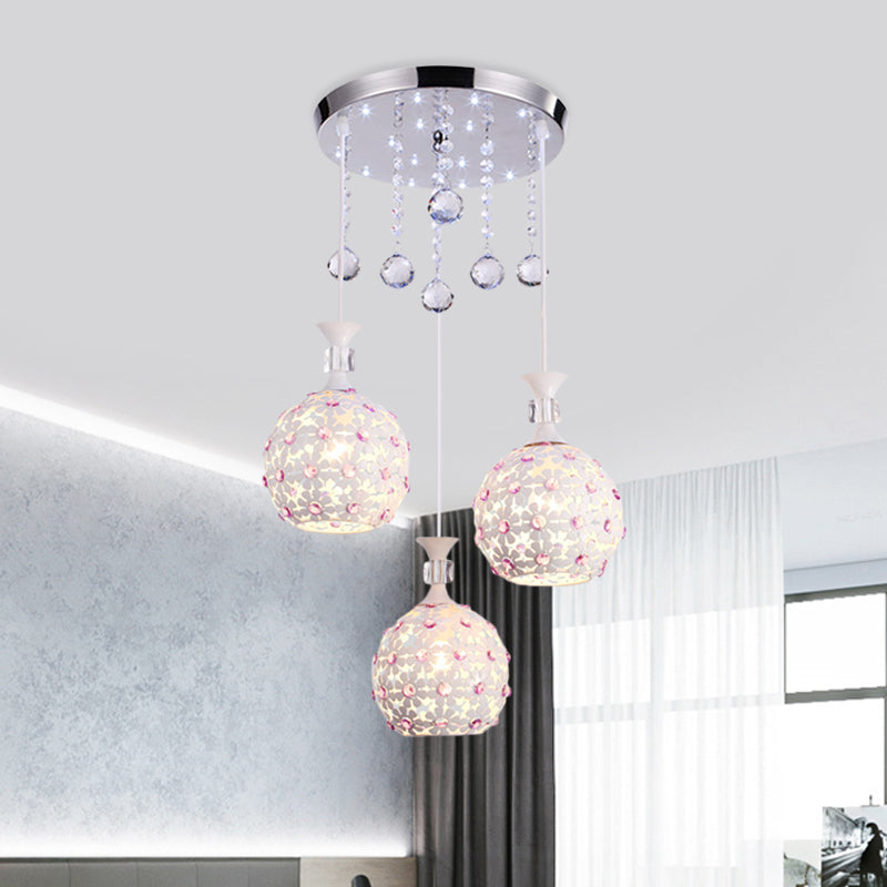 Contemporary White Floret Pendulum Light With Crystal Droplet