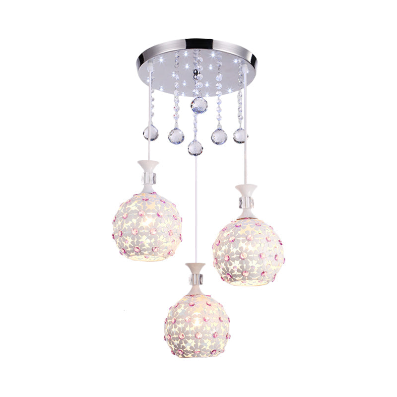 Contemporary White Floret Pendulum Light With Crystal Droplet