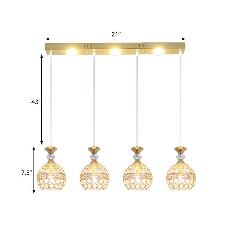 Modern Gold Finish Multi Ceiling Light with Crystal Embedded Shade for Dining Room