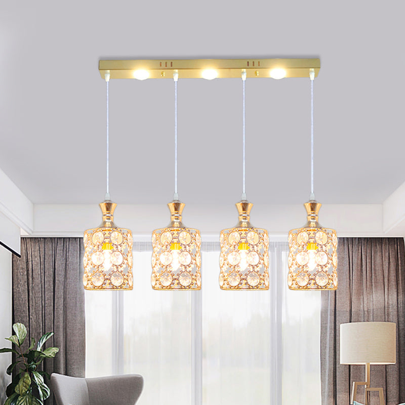 Modern Gold Cylinder Shape Hanging Pendant With 4-Light Beveled K9 Crystal