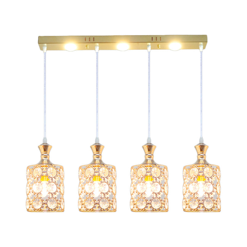 Modern Gold Cylinder Shape Hanging Pendant With 4-Light Beveled K9 Crystal