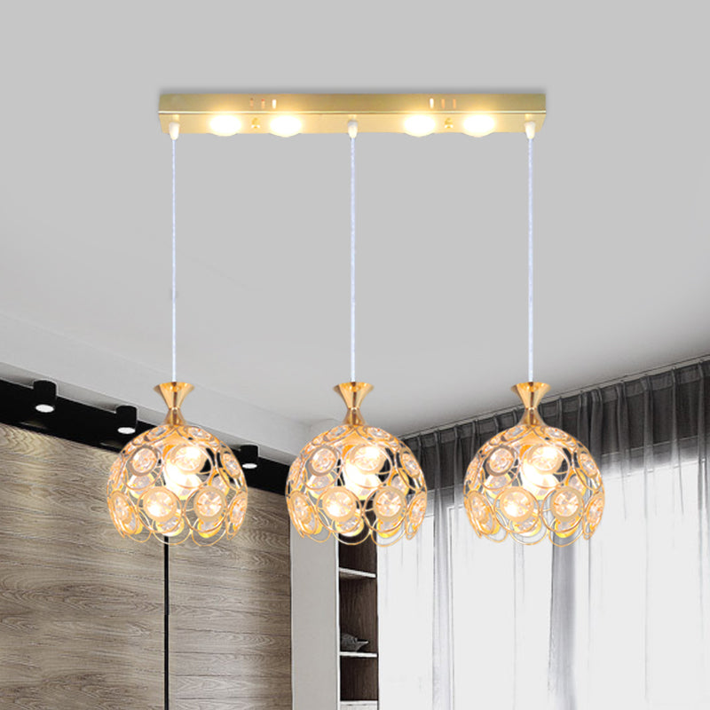 Gold Crystal Pendulum Dining Room Lamp with 3-Bulb Multi Pendant Fixture