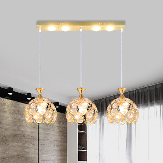 Gold Crystal Pendulum Dining Room Lamp with 3-Bulb Multi Pendant Fixture