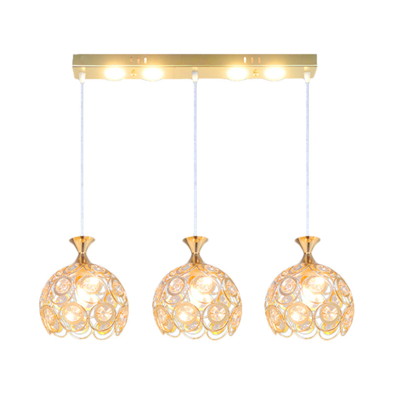 Gold Crystal-Encrusted 3-Bulb Pendulum Pendant Lamp - Modern Dining Room Fixture