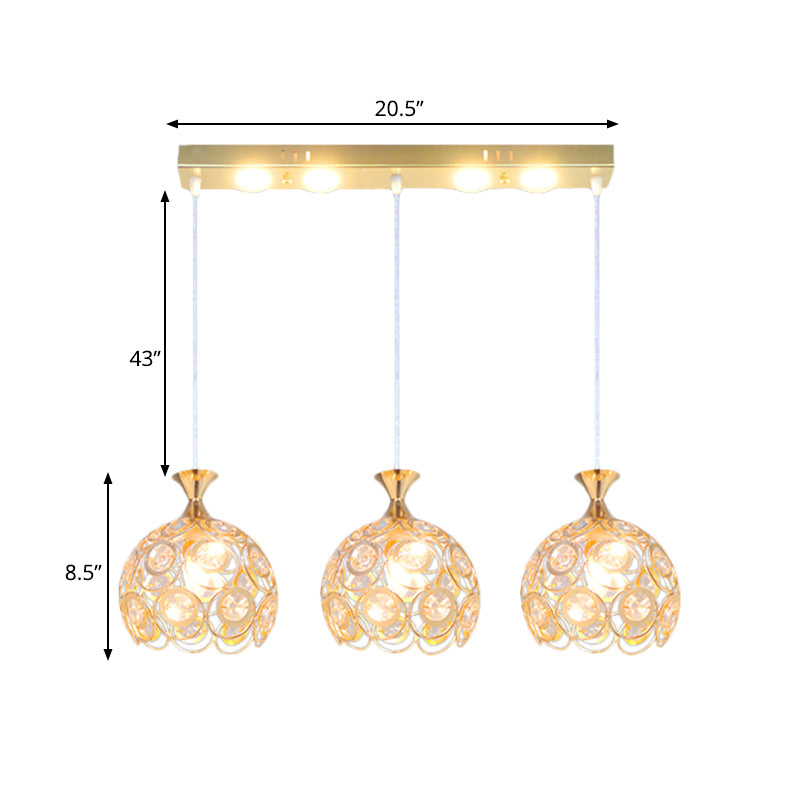 Gold Crystal Pendulum Dining Room Lamp with 3-Bulb Multi Pendant Fixture