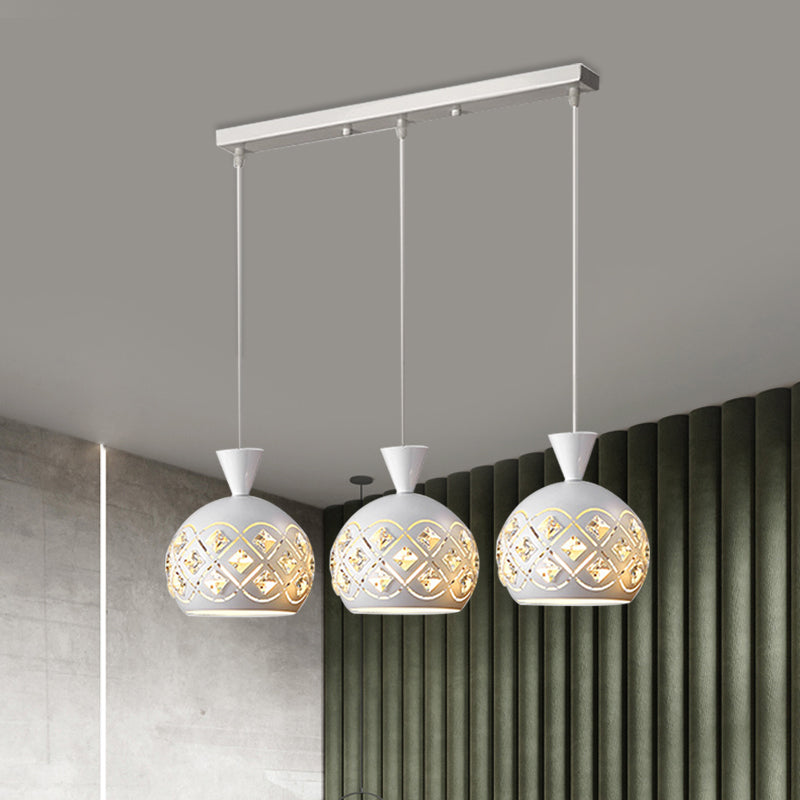 Modern White Iron Domed Cluster Light Pendant With Crystal Accents 3-Light Ceiling Lamp