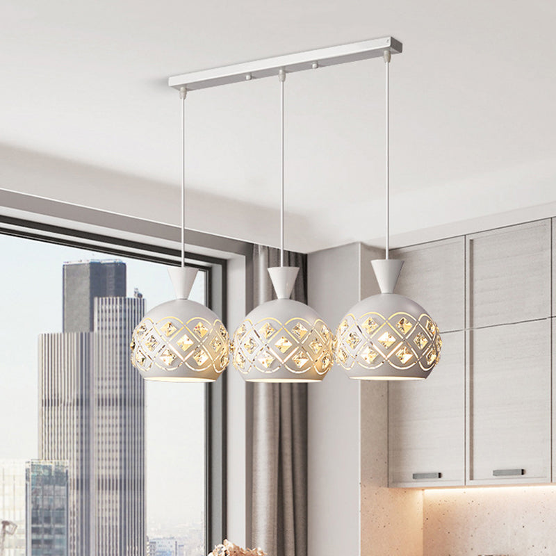 Modern White Iron Domed Cluster Light Pendant With Crystal Accents 3-Light Ceiling Lamp