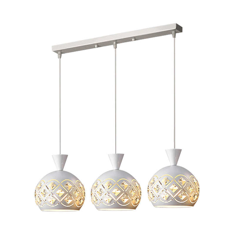 Modern Crystal Cluster Pendant Light with 3 Iron Domed Shades in White