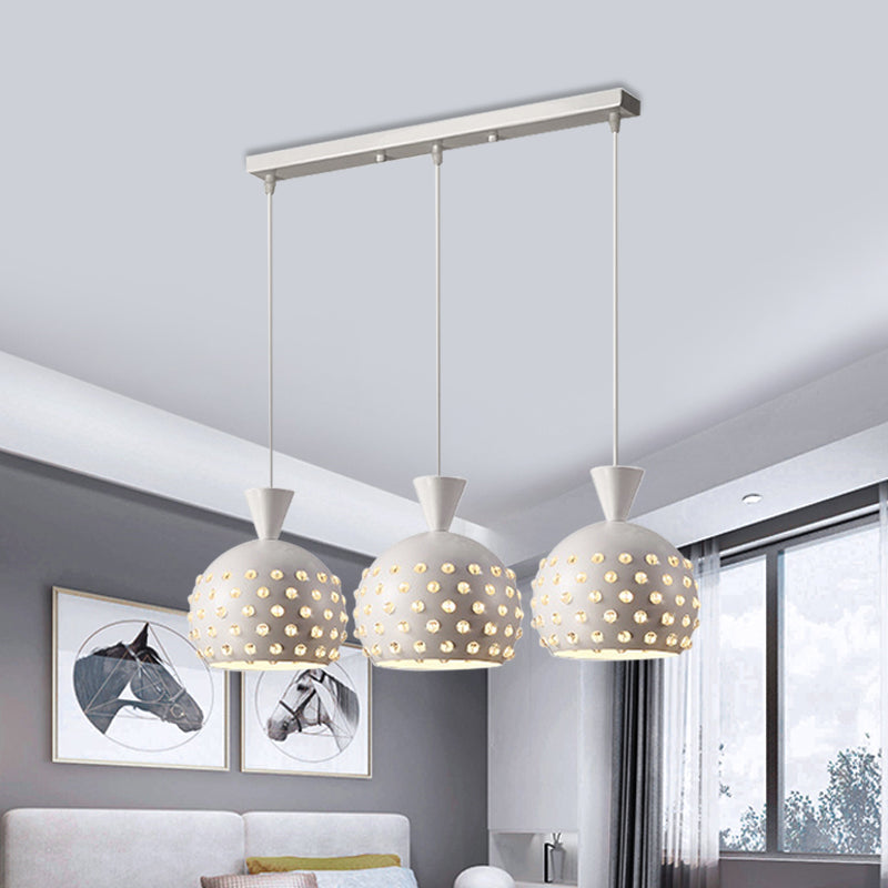 Metal Domed Pendant Light with Crystal Bead Accents - 3-Head Minimalist Hanging Lamp for Restaurants