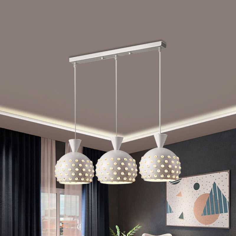 Metal Domed Pendant Light with Crystal Bead Accents - 3-Head Minimalist Hanging Lamp for Restaurants