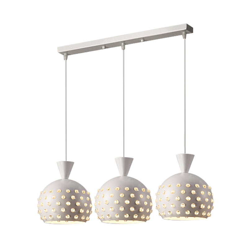 Metal Domed Pendant Light with Crystal Bead Accents - 3-Head Minimalist Hanging Lamp for Restaurants