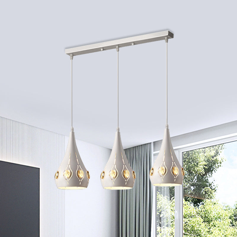 Teardrop Iron Cluster Pendant Lamp - Simple 3 Head White Ceiling Light with Crystal Decor