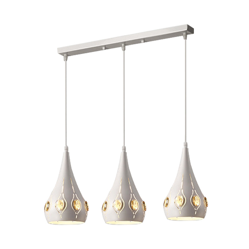 Teardrop Iron Cluster Pendant Lamp - Simple 3 Head White Ceiling Light with Crystal Decor