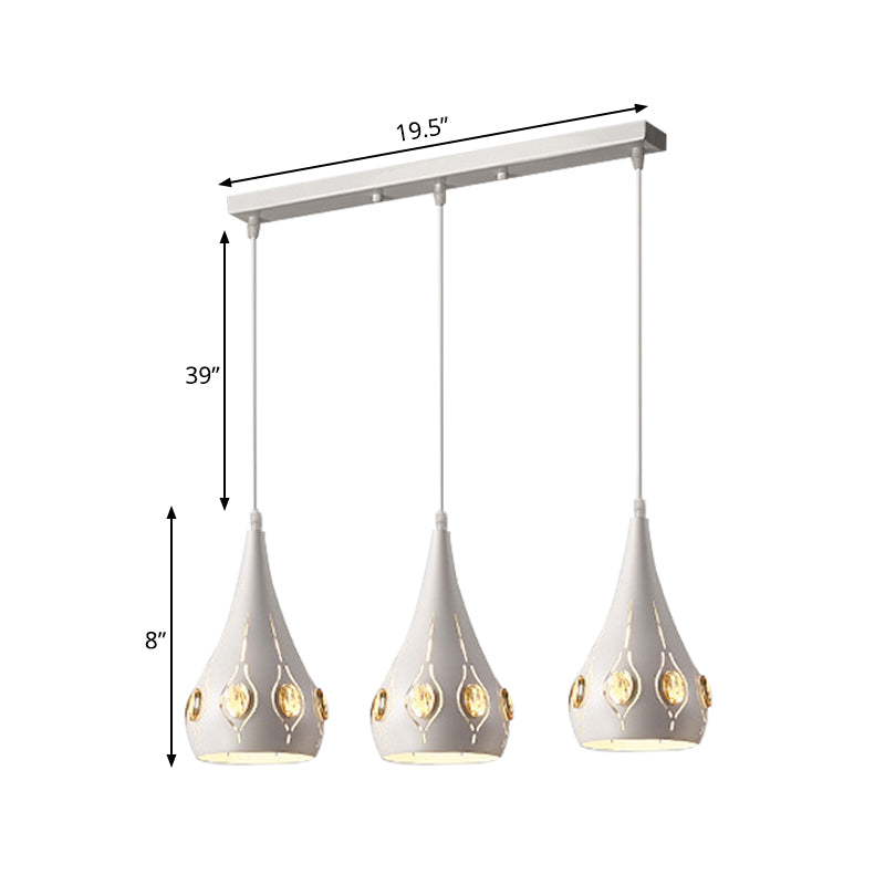 Iron Teardrop Cluster Pendant Light With Crystal Decor - 3 White Heads