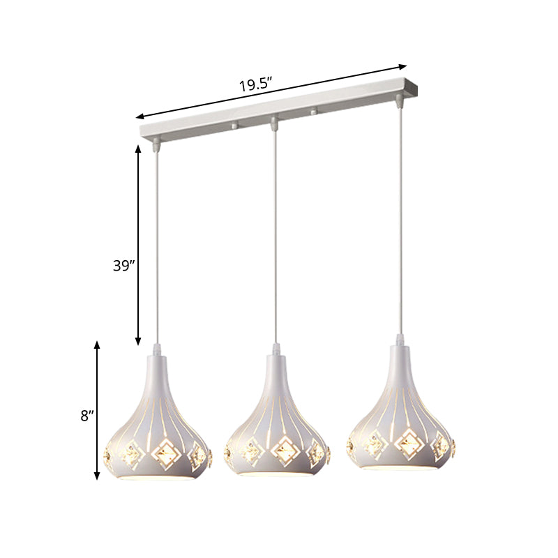 Suspension en grappe de fer avec 3 lumières en forme d'urne découpées au laser – Lampe à pendule de salle à manger blanche moderne