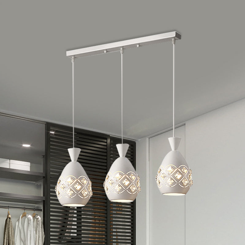 Modern 3-Bulb Wine Can Suspension Light - White Finish Iron Multi-Ceiling Lamp With Crystal Accent