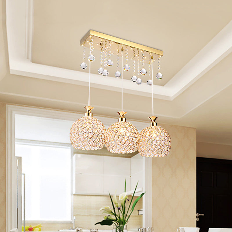 Contemporary Crystal-Encrusted Gold Pendant Lighting With Multiple Hanging Bulbs