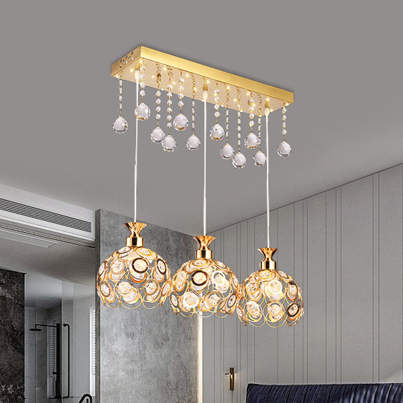 Modern Crystal Cluster Pendant Light with Gold Finish and 3 Heads