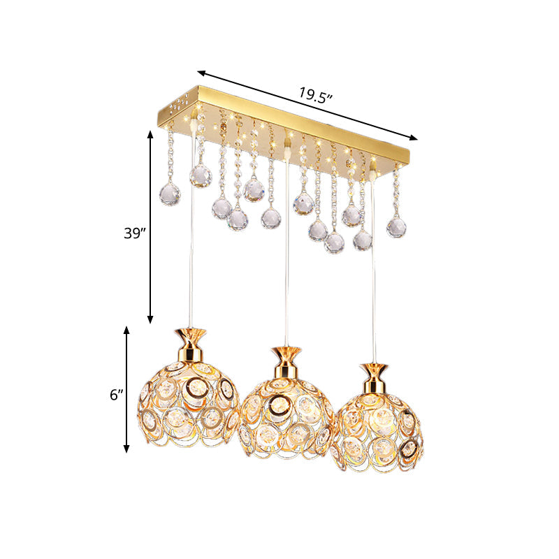 Modern Crystal Cluster Pendant Light with Gold Finish and 3 Heads