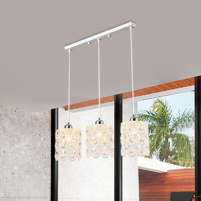 Contemporary Cluster Pendant Light With Crystal-Encrusted Domed Pendulum And 3-Bulb White Finish