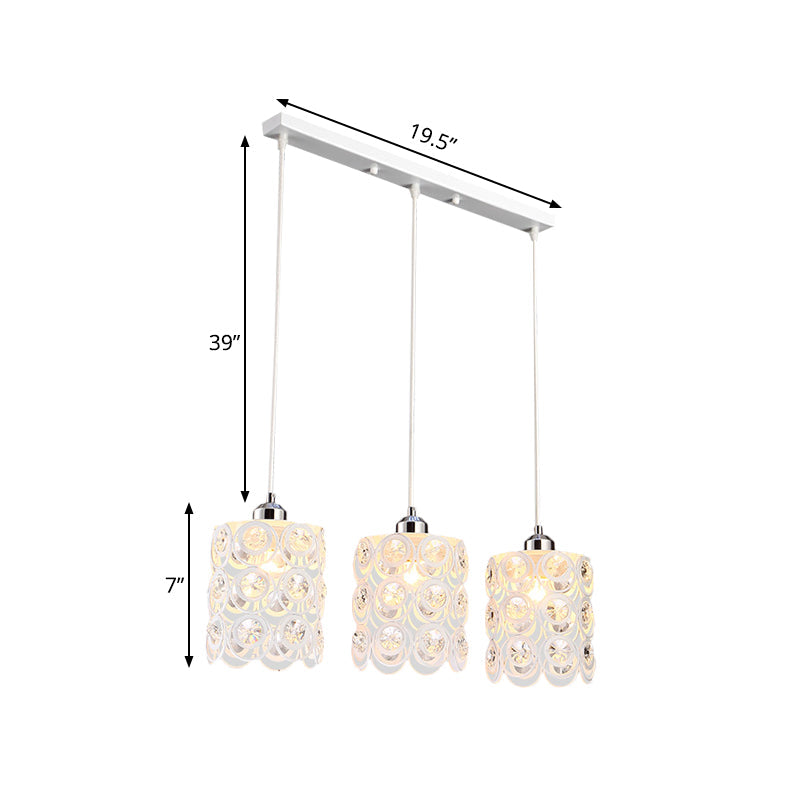 Contemporary Crystal-Encrusted Domed Pendulum Cluster Pendant Light with 3-Bulb White Finish