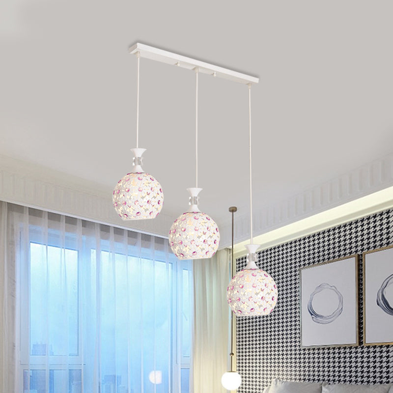 Modern White Floret Hanging Lamp Kit With 3-Light Iron Pendant