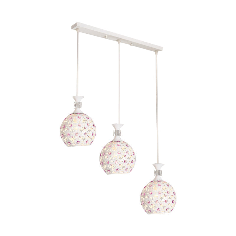 Modern White Floret Hanging Lamp Kit With 3-Light Iron Pendant