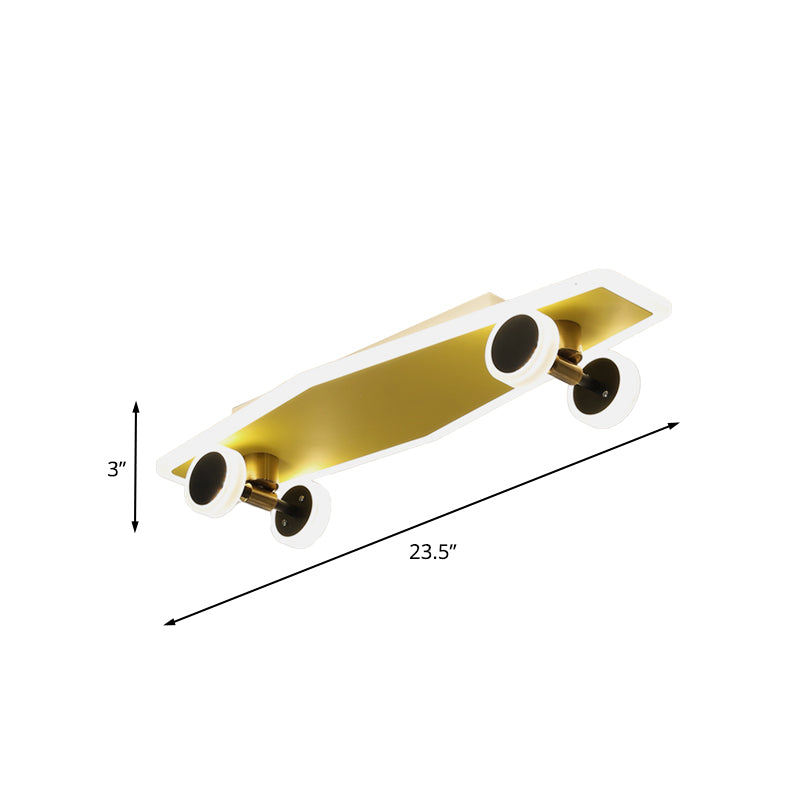 Kid's LED Gold Skateboard Ceiling Light for Boys Bedroom - Acrylic Flush Mount Fixture