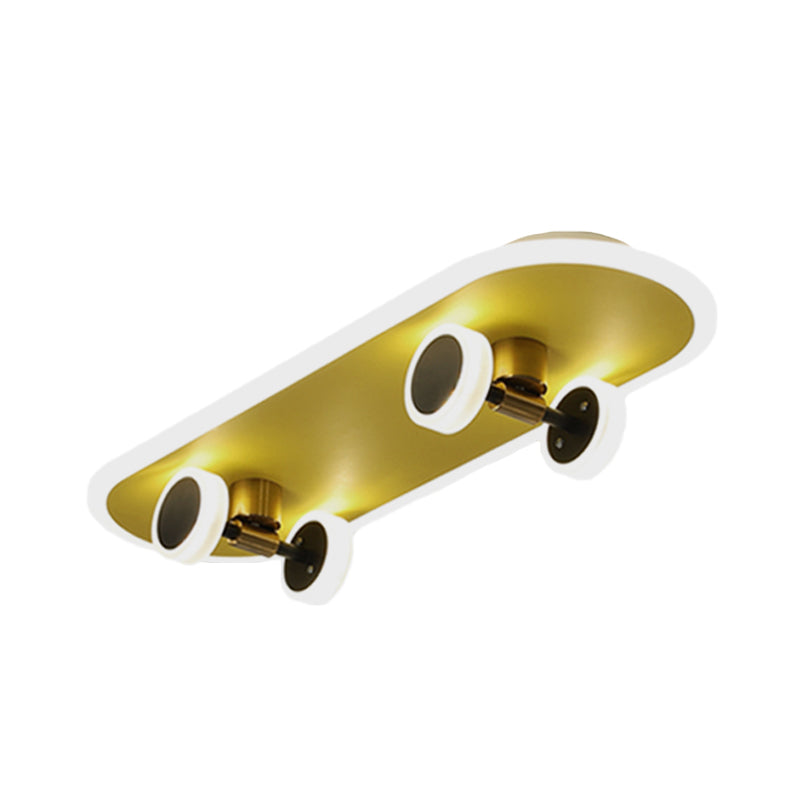 Kid's LED Gold Skateboard Ceiling Light for Boys Bedroom - Acrylic Flush Mount Fixture