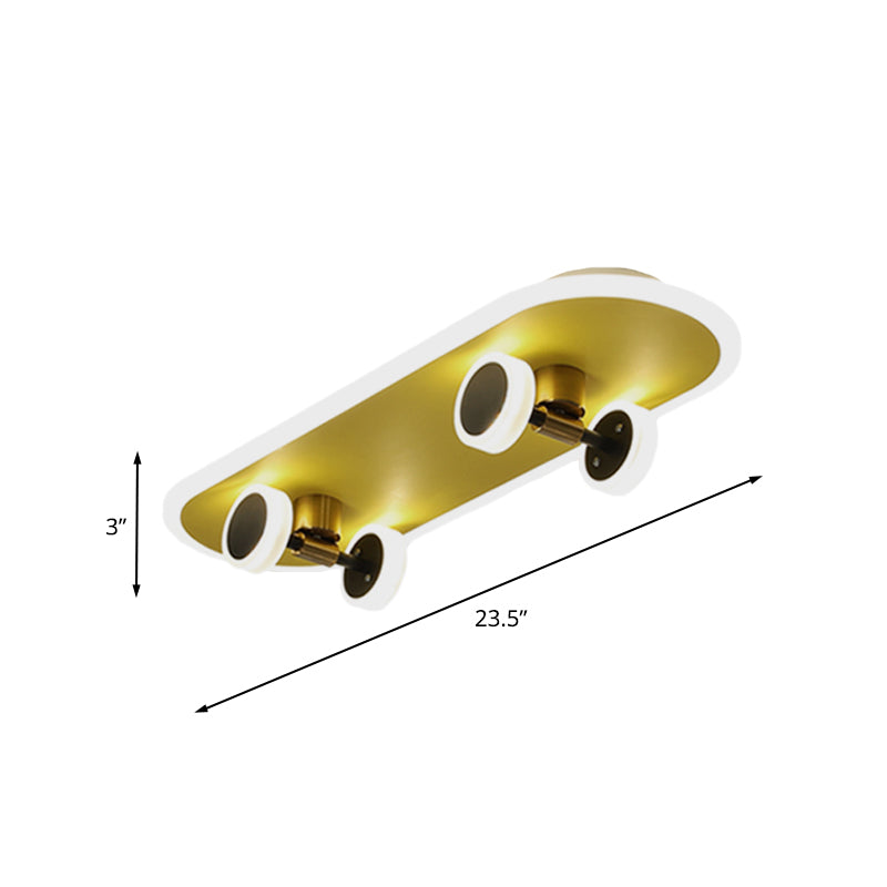 Kid's LED Gold Skateboard Ceiling Light for Boys Bedroom - Acrylic Flush Mount Fixture