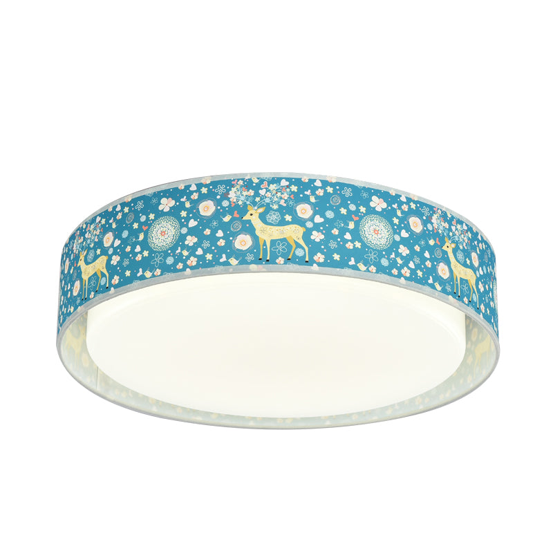 Cartoon LED Metal Flush Mount Light with Animal Pattern for Bedroom - Beige/Blue Drum Flush Lighting