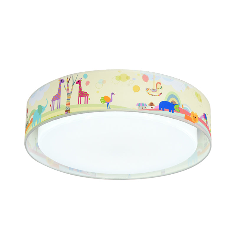 Cartoon LED Metal Flush Mount Light with Animal Pattern for Bedroom - Beige/Blue Drum Flush Lighting