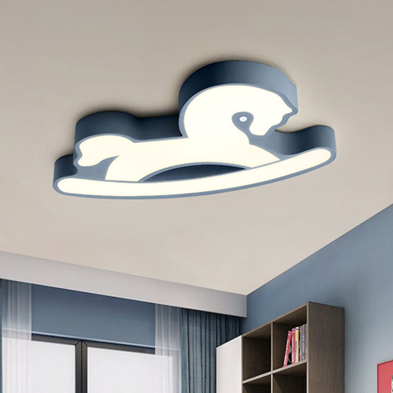 Nordic Acrylic LED Flush Ceiling Light for Children's Bedroom - Pink/Blue Horse Design