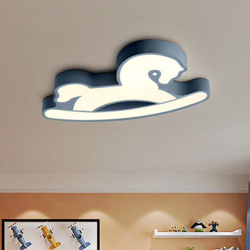 Nordic Acrylic LED Flush Ceiling Light for Children's Bedroom - Pink/Blue Horse Design