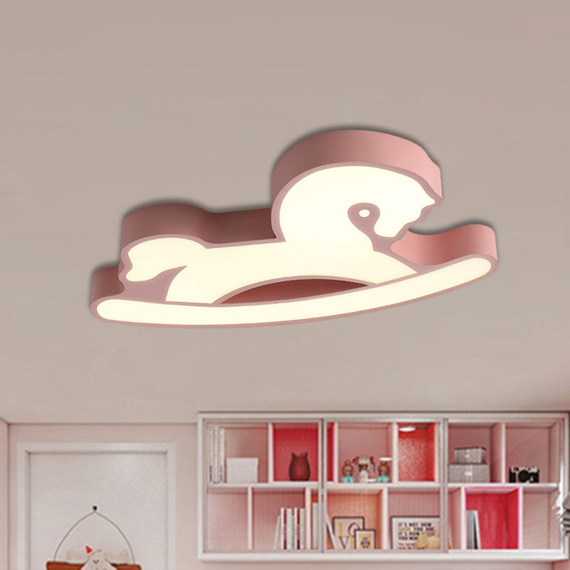 Nordic Acrylic LED Flush Ceiling Light for Children's Bedroom - Pink/Blue Horse Design